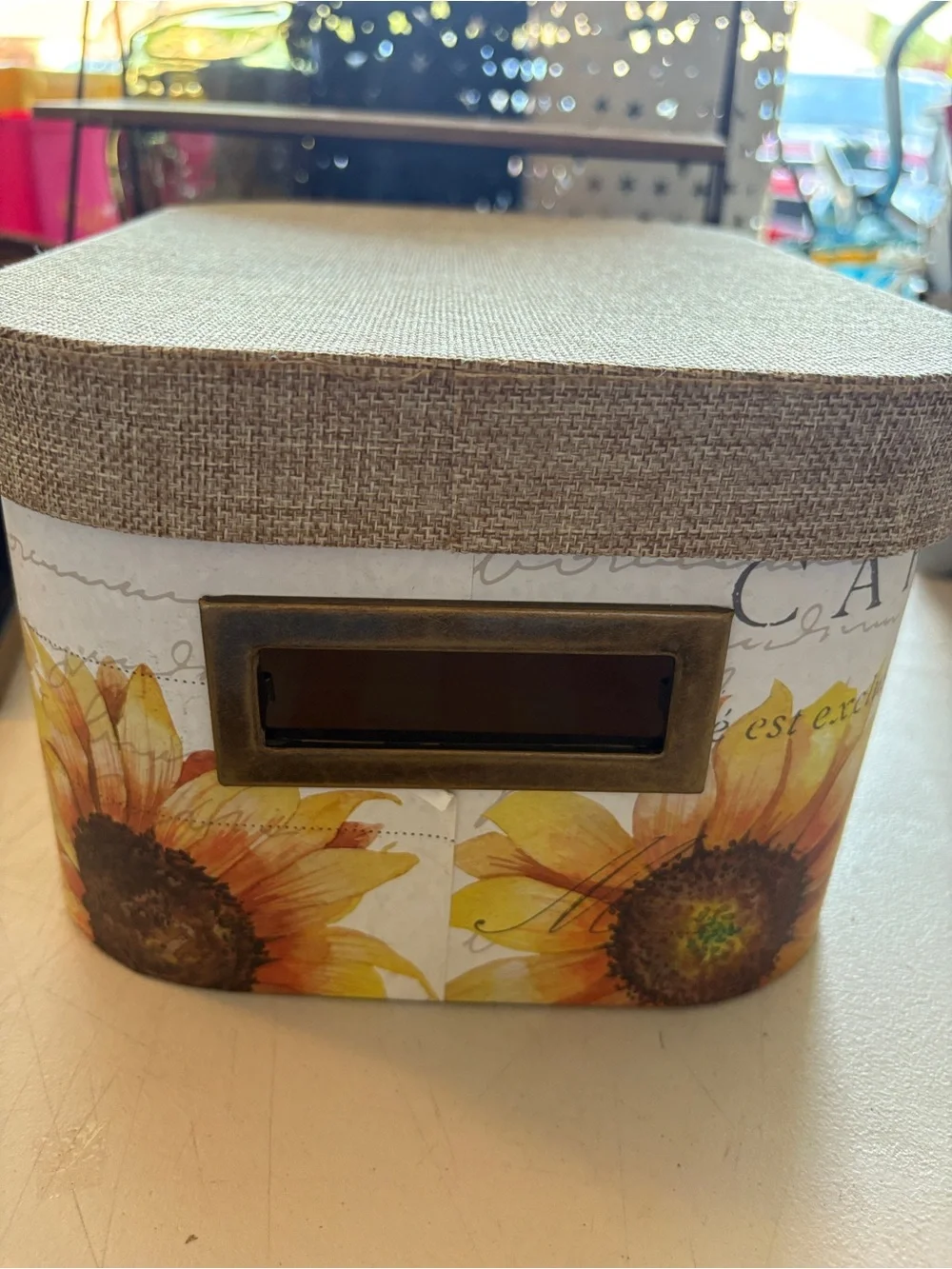 Source Unknown Sunflower Decorative Storage Box with Burlap Lid - Yellow & Brown